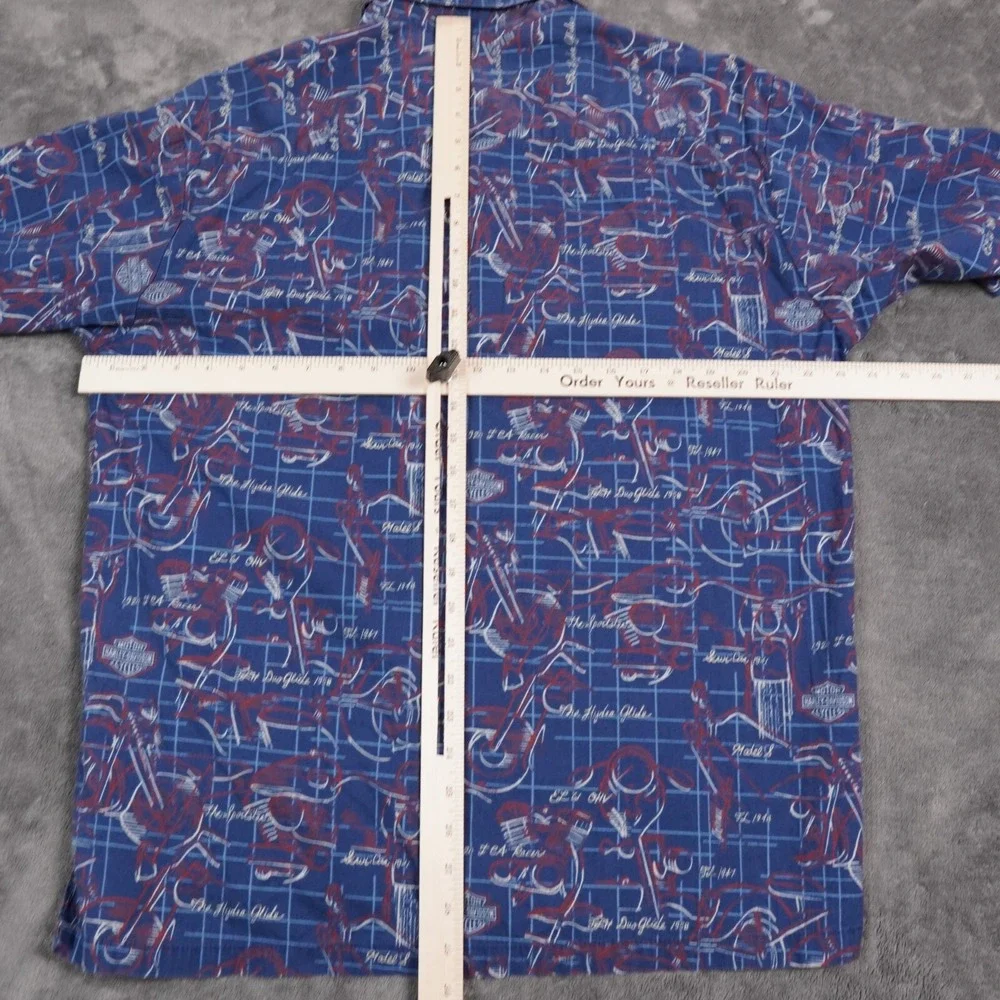 VTG Harley Davidson Tori Richard‎ Hawaiian Shirt Large USA FLH Duo-Glide 1958